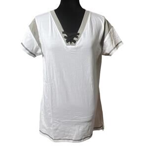 LAT Ladies Game Day Lace-Up Short Sleeve Tee Shirt Size Med White Titanium Black